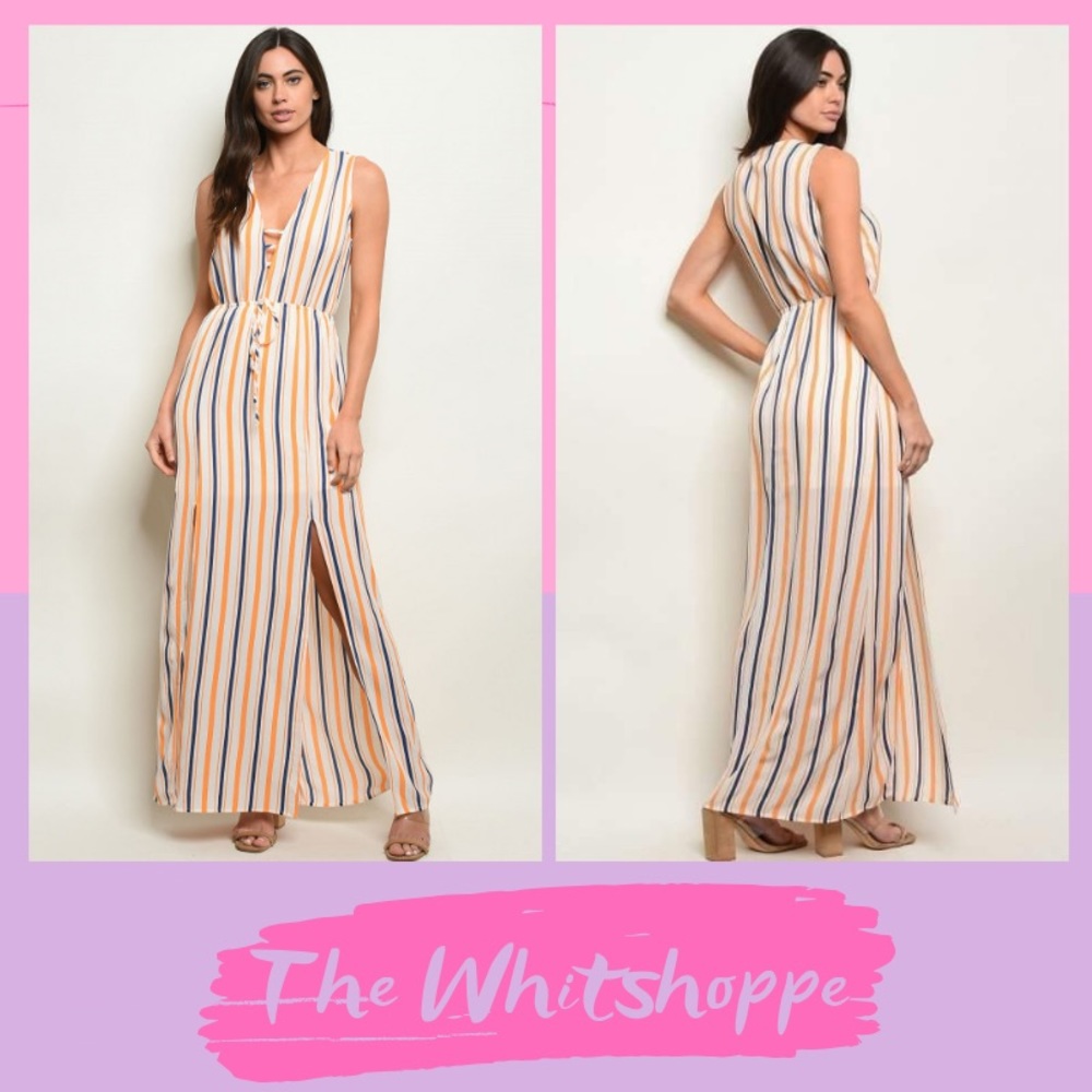 Sleeveless V-neck Striped Maxi Dress
